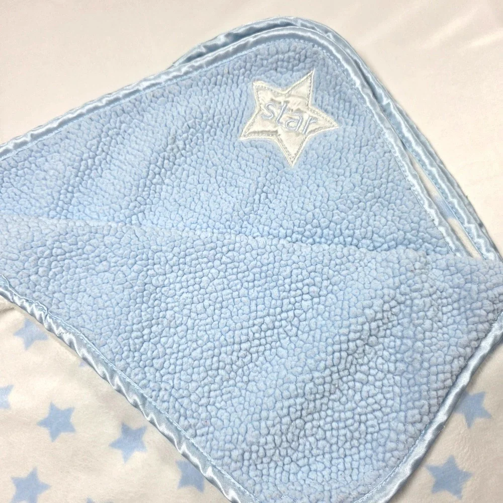HTF Child of Mine by Carters Blue Star Sherpa Baby Blanket Satin Trim 34x28